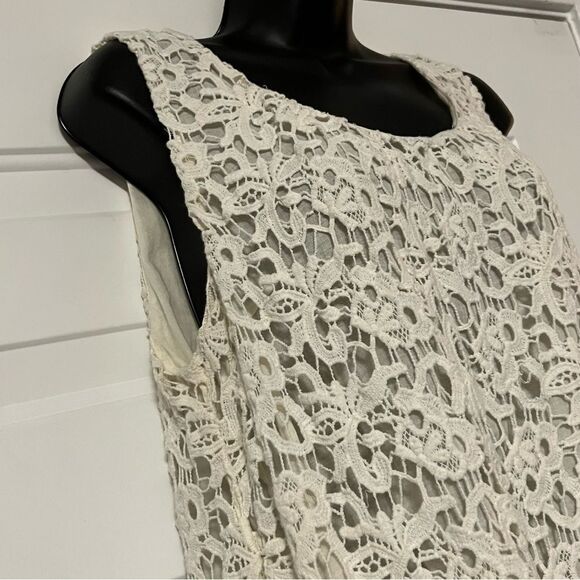 Lucky Brand Ivory Lace Eyelet Overlay Sleeveless Tank Top Fairy Tunic Shell M - Picture 3 of 12